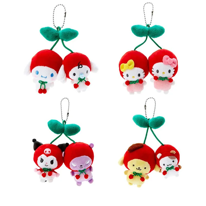 

Kawaii Sanrios Cherry Plush Hair Rope Pendant Kuromi My Melody Cartoon Cute Animals Doll Plushie Brooch Soft Keychain Gifts Toy