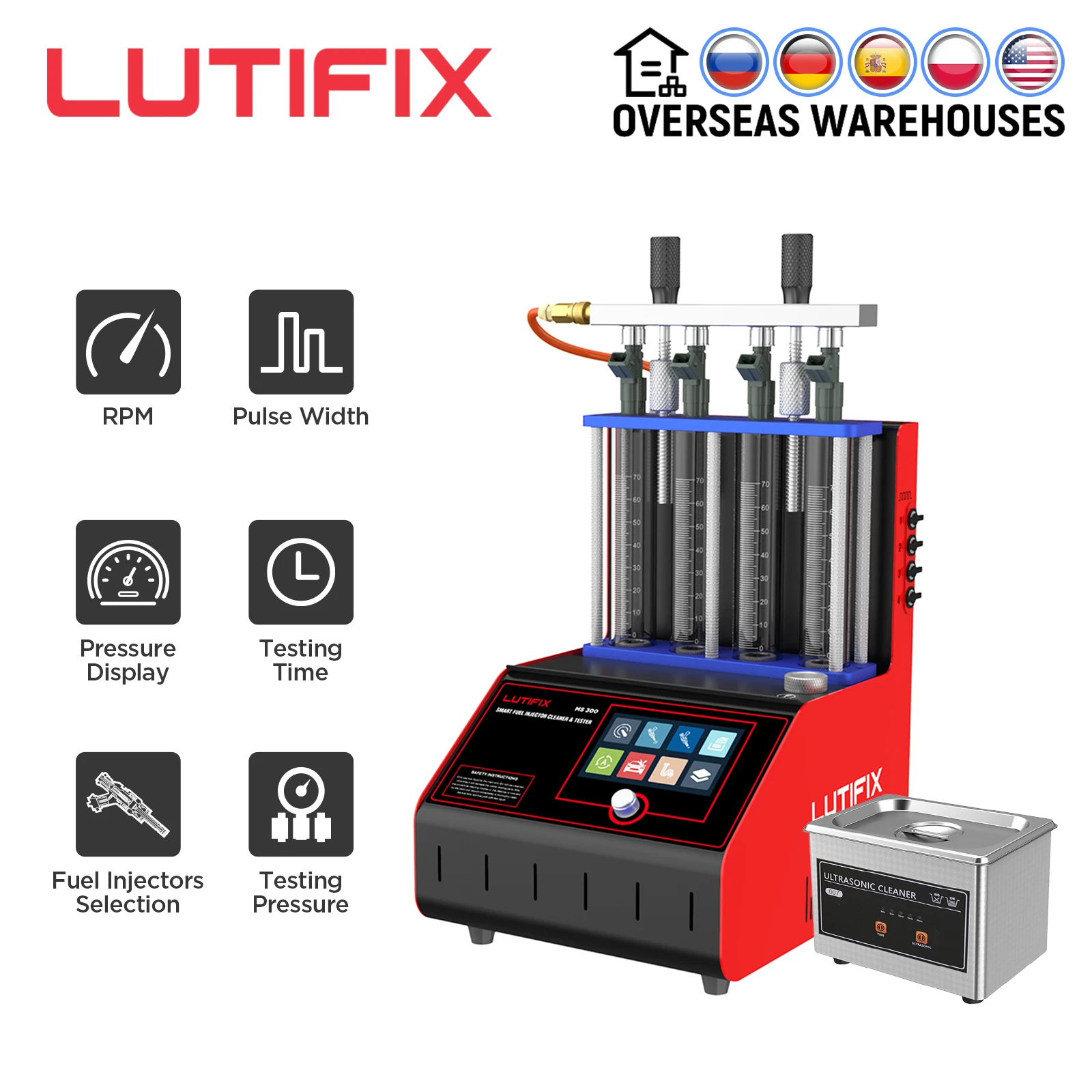 Автомобильный тестер топливного инжектора LUTIFIX MS300, очищающая машина, ультразвуковой очиститель, промывочные сопла, умный сенсорный экран PK AUTOOL CT180
