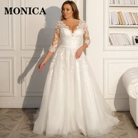 monica elegant wedding v neck lace appliques autumn beach plus size party temperament bridal custom dress prom new
