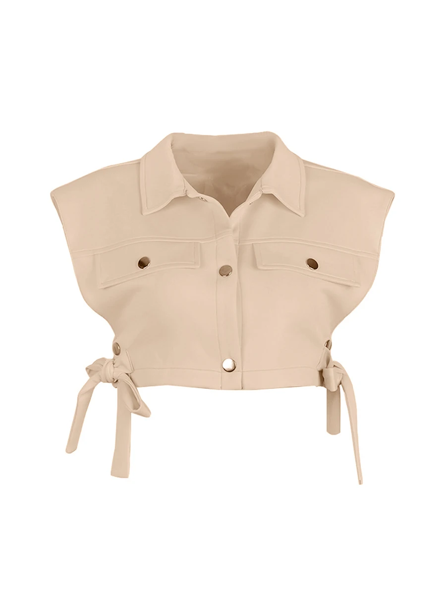 

Women s Stand Collar Lightweight Vest Adjustable Strap Soft Zip Up Pocket Sleeveless Navel Short Jacket