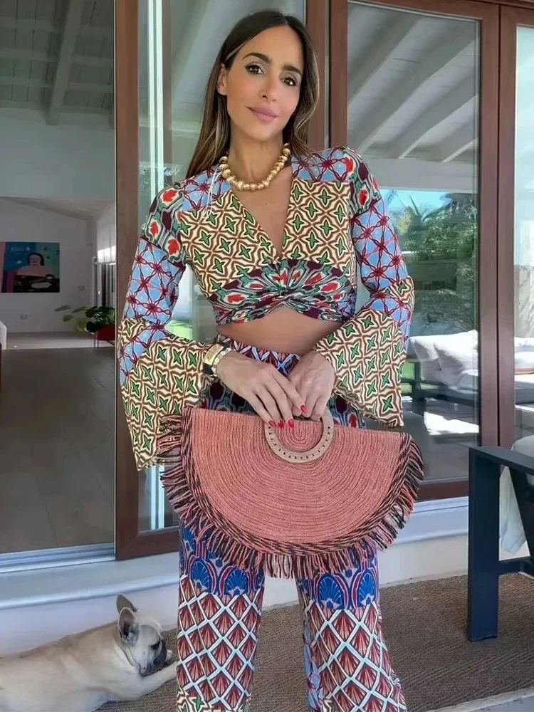 Женский комплект из двух предметов Элегантная блузка и брюки комбинезон с