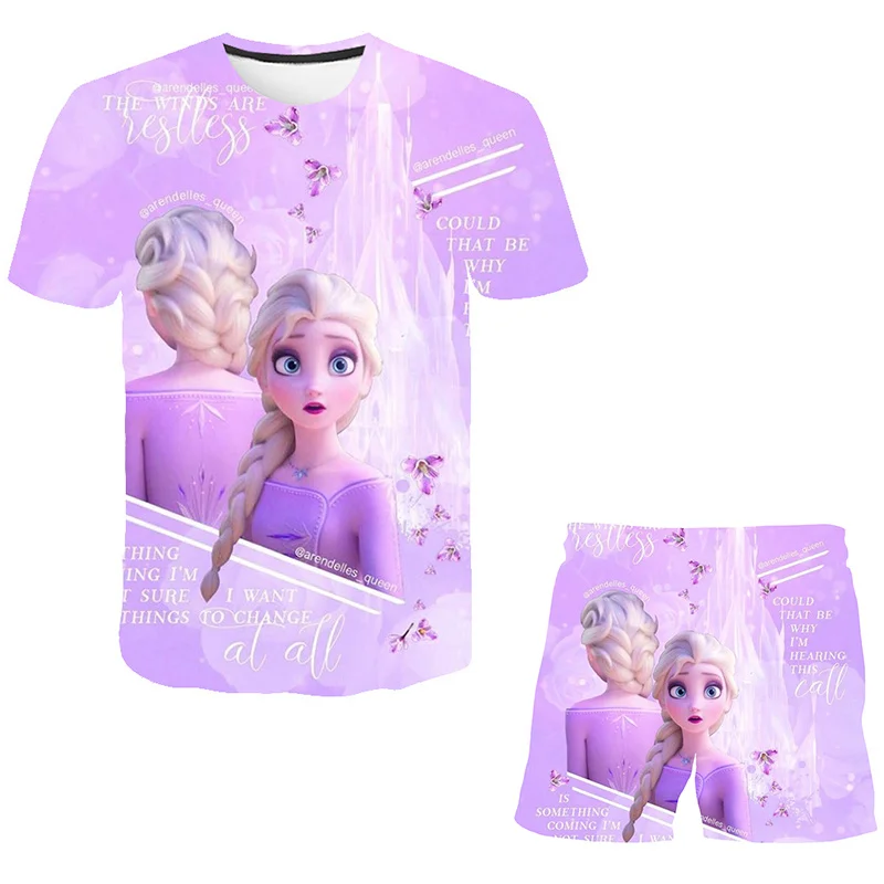 

Summer Cute Cartoon 2PCS Kids Baby Boys Girls Cartoon Top Frozen Elsa Anna Shorts Pants Set Clothes Children Girls Clothing Sets