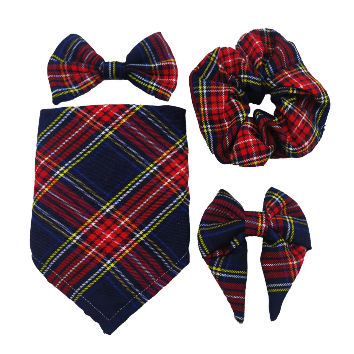 

4 шт. в упаковке Аксессуары для домашних животных. Костюм для животных. Клетчатый костюм из четырех частей. Слюнявчик для собак. Рождество. Ша...