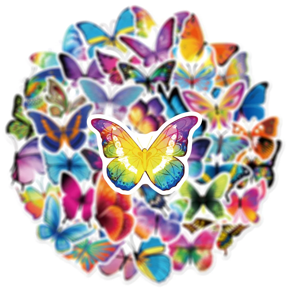 

10/30/50PCS Cartoon Color Butterfly Personality Creative Sticker Desk Refrigerator Phone Skateboard Waterproof Sticker Wholesale