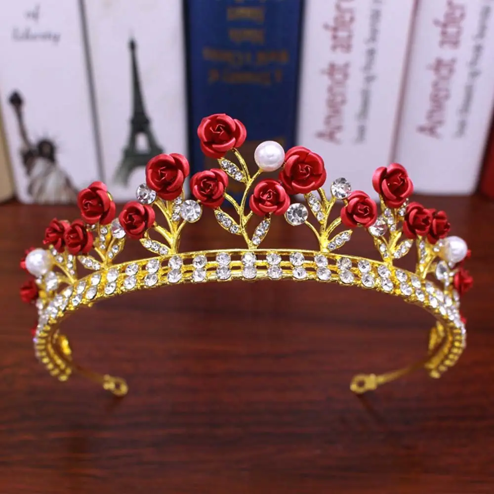 Headband Wedding Jewelry Red Rose Hair Crown Bridal Tiara Diadem Headwear