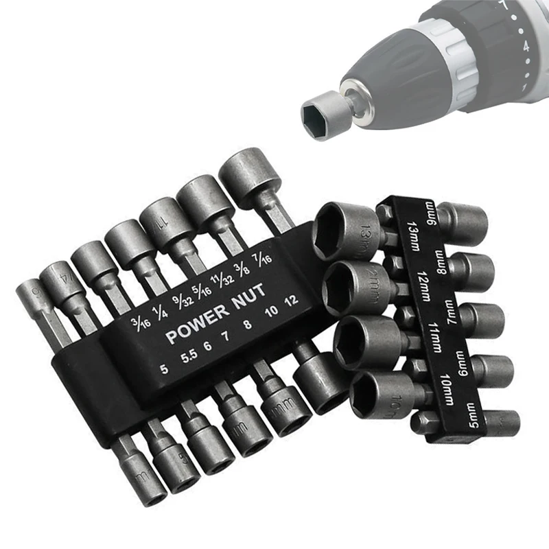 

9/14 шт. 5 мм-13 мм набор сверл с шестигранным углублением, насадками, гаечными отвертками, набор инструментов для отвертки 1/4 дюйма, набор инстр...