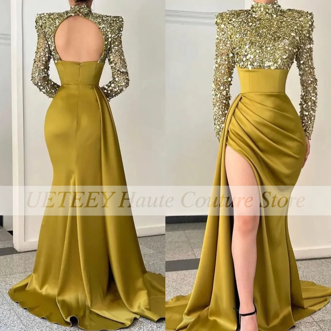 

Sparkly Mermaid Prom Dresses For Women Sequined High Side Split Backless Sexy Dress Evening Party Gowns robe de soirée