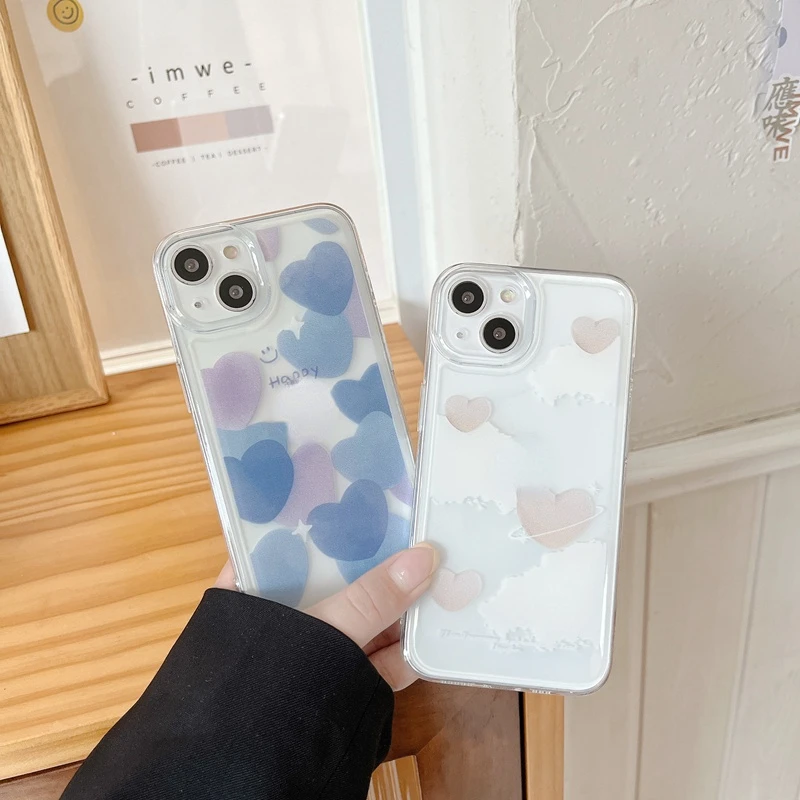

Love Heart Phone Case for IPhone 11 Pro Max 12 13 XS MAX X XR 7 8 Plus Transparent Personality Art Camera Back Cover