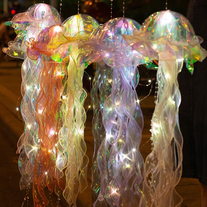 Jellyfish Lamp Lantern Kids Children Bedroom Hanging Night Light Under The Sea Colorful Mermaid Ocean Party Decor
