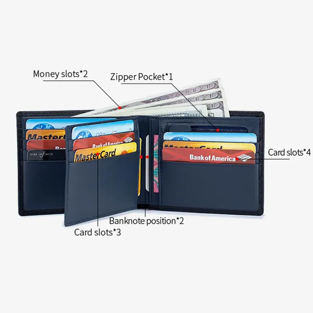 Men's Wallet Carbon Fiber Genuine Leather Wallet for Men Credit Card Holder Purse Rfid Blocking Travel Man Wallet 4
