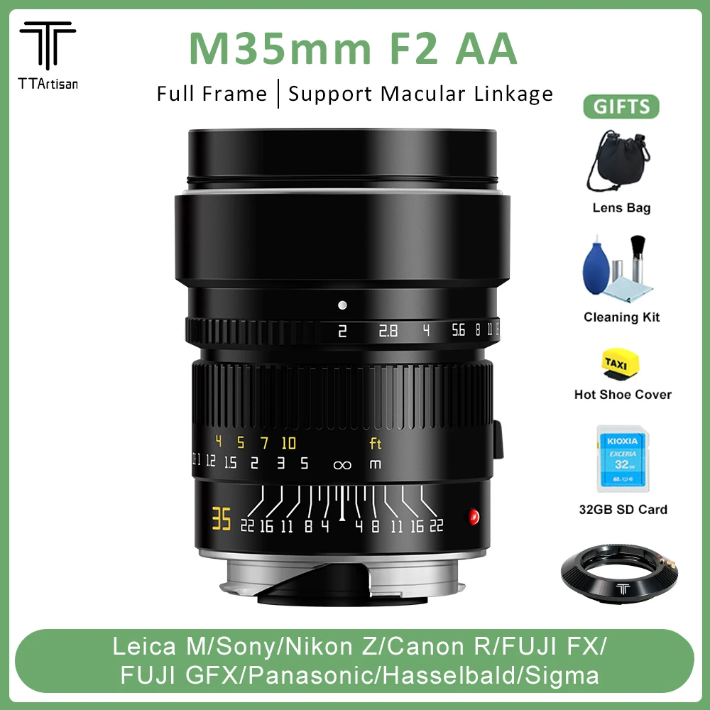 TTArtisan M35mm F2 AA APO полная Рамка Ручной объектив для Leica M Canon RF Nikon Z Fuji XF G Hasselblad Sigma Panasonic с адаптером