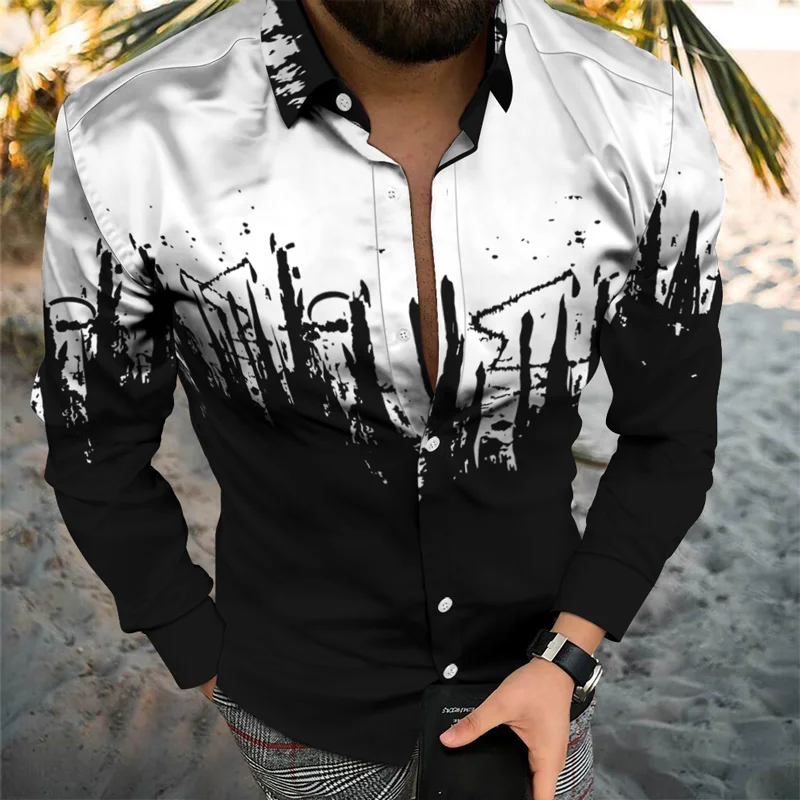 New Octopus Print Cardigan Shirt Men Fashion Shirts 2022 Casual Shirt Gradation 3d Long Sleeve Tops Men's Clothing Streetwear