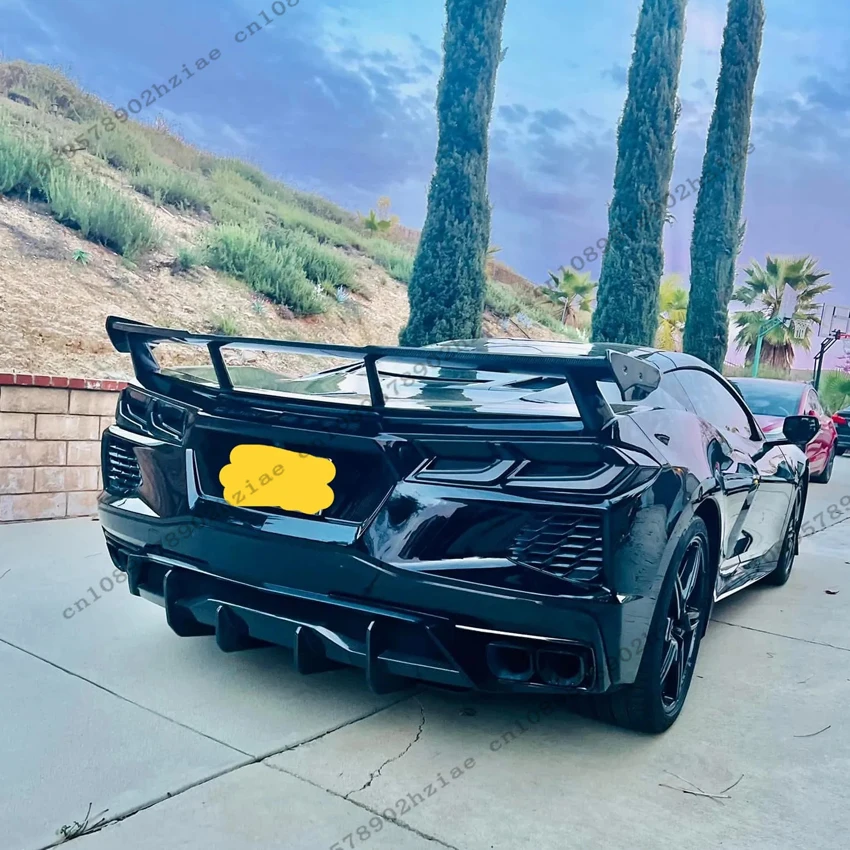 Фото Диффузор заднего бампера в стиле плавников акулы для Chevrolet Corvette C8 Z51 STG E-ray 2020-2024, черный задний спойлер для губ, комплекты кузова №3