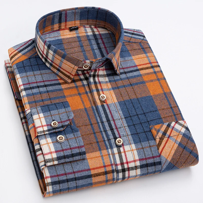 Pure Cotton High Quality Large Size 8XL 7XL 6XL Men's Shirts Long Sleeve Flannel Plaid Dress Shirt Male Casual Slim Fit Clothing
