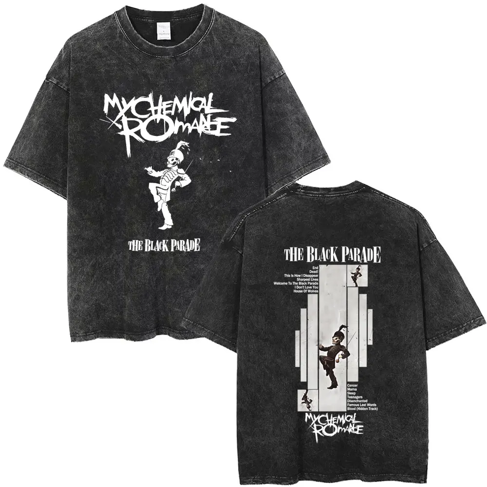 Фото Випраная винтажная футболка My Chemical Romance The Black Parade Album с графическим рисунком для мужчин и женщин, большие футболки в стиле панк, эмо-рок, уличная одежда №2
