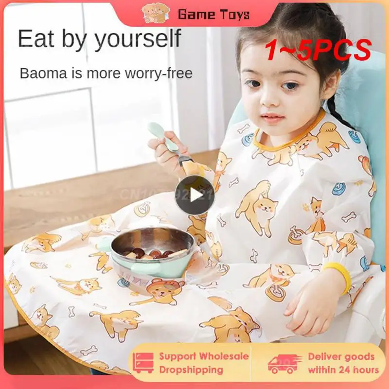 

1~5PCS Feeding Bib for Baby Boys 6-36Month Waterproof Bib Apron Smock with Table Cover Infant Mess Free Full Coverage Bib