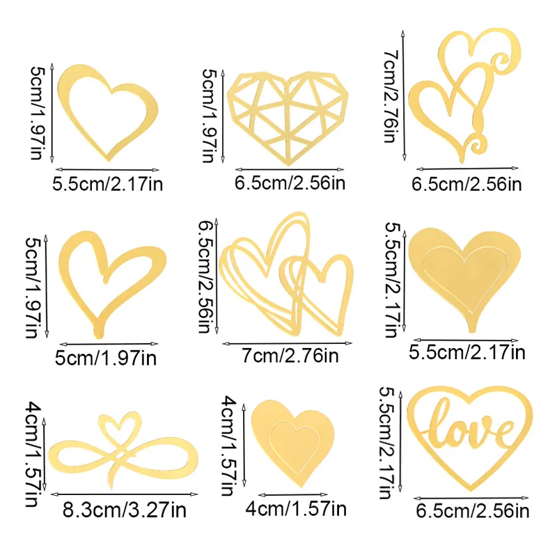 

Золотые полые сердцевидные топперы для торта ZQCXLD (9 шт.)