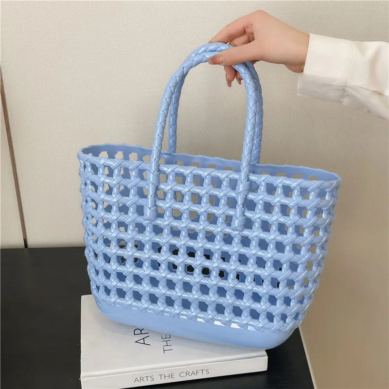 

Summer Hollow Out Beach Bag Women's Basket PVC Hand Woven Shopping Bag Large Capacity Summer Seaside Travel Tote BagSac A Main
