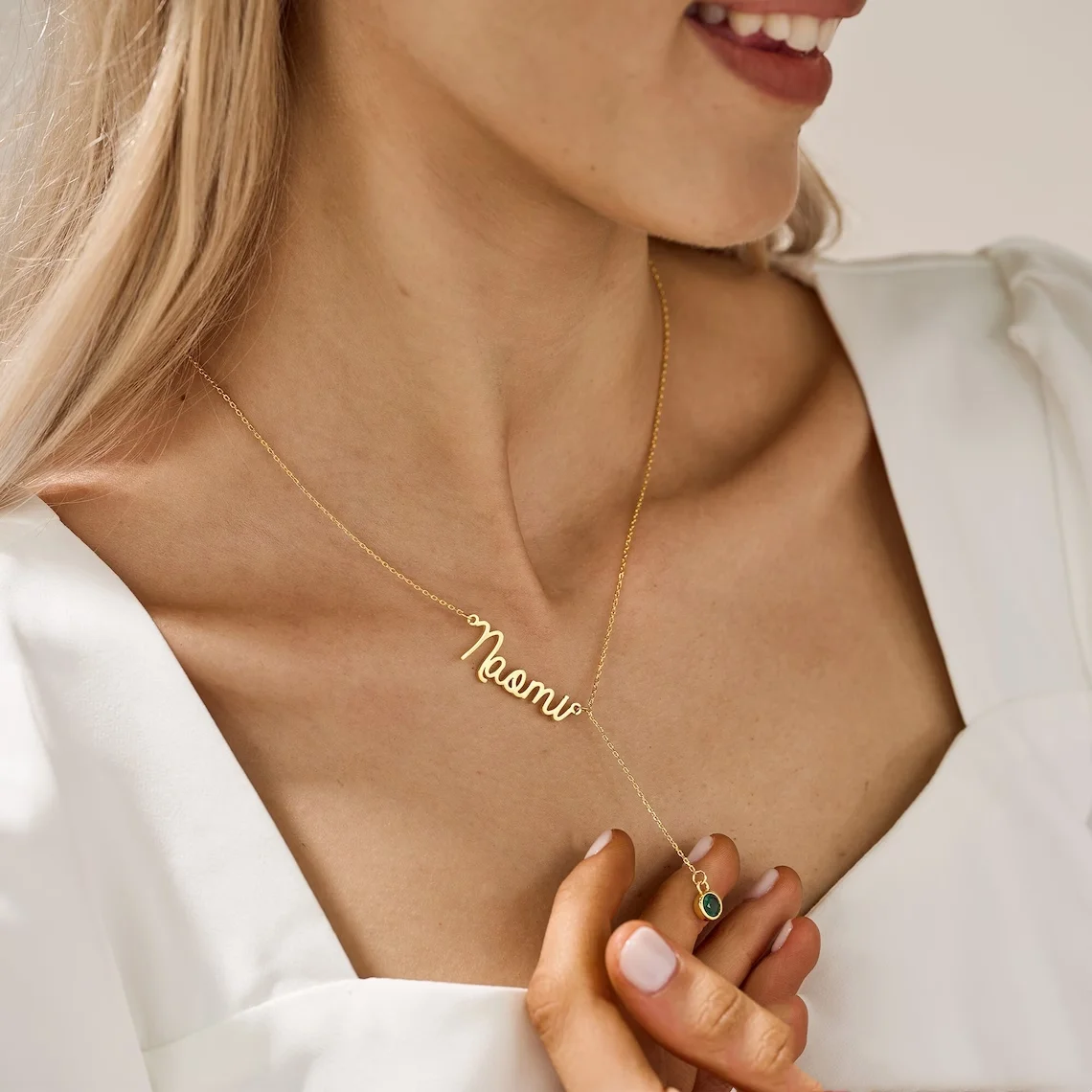 Оригинальное ожерелье с надписью на день рождения золотым именем камнем подарок