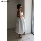 Женское атласное свадебное платье It's yiiya, белое простое короткое платье-трапеция до щиколотки на шнуровке с разрезом на лето 2022