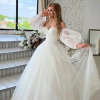 eightree sexy wedding dresses sweetheart puff sleeve bride dress bobo beach a line tulle princess wedding evening gown plus size