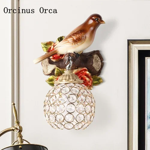 Новый китайский стиль ретро птица смола настенный светильник гостиная коридор