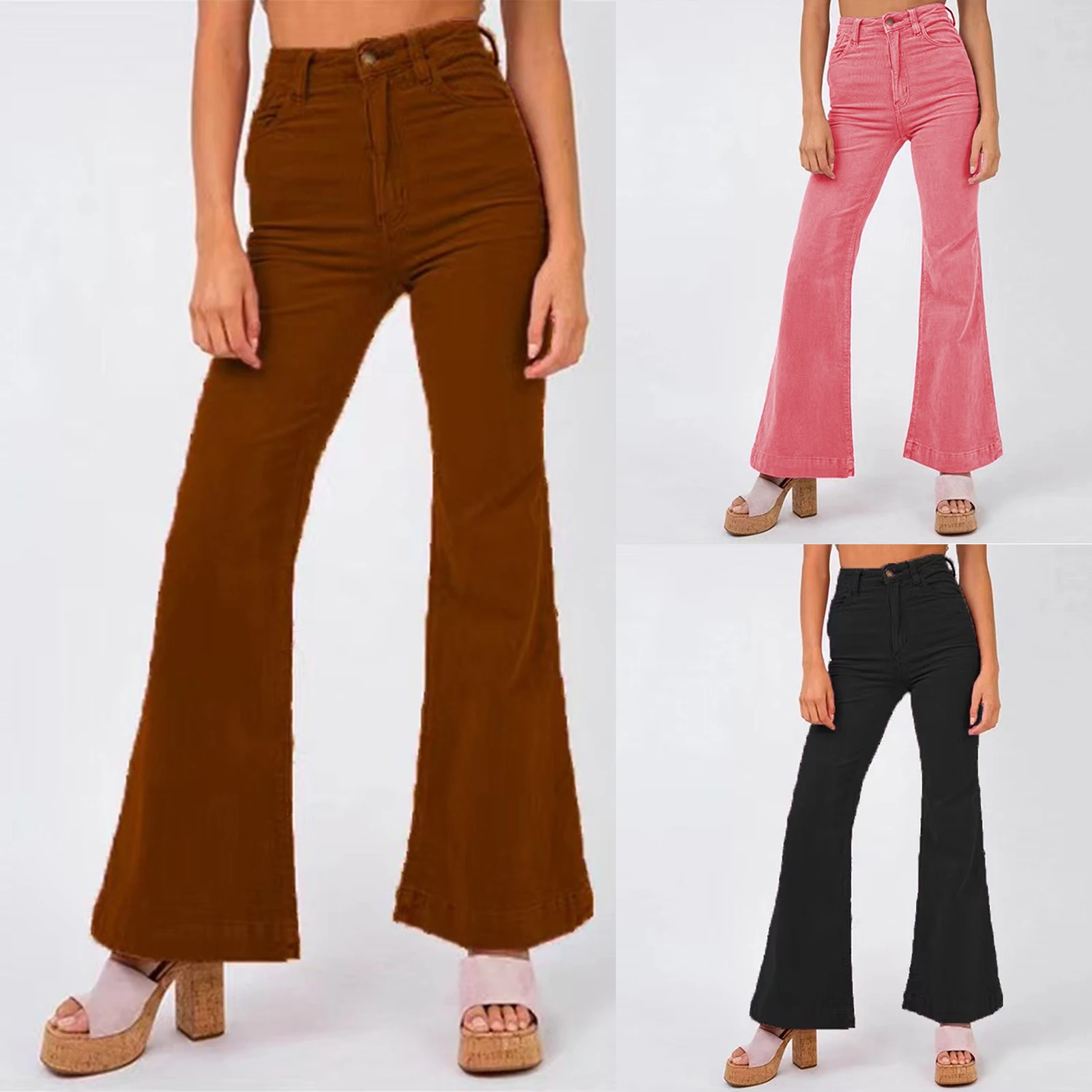 

Женская туника, однотонные длинные брюки, вельветовые легкие расклешенные брюки со средней талией, уличная одежда в стиле Y2k, женские брюки, повседневная одежда