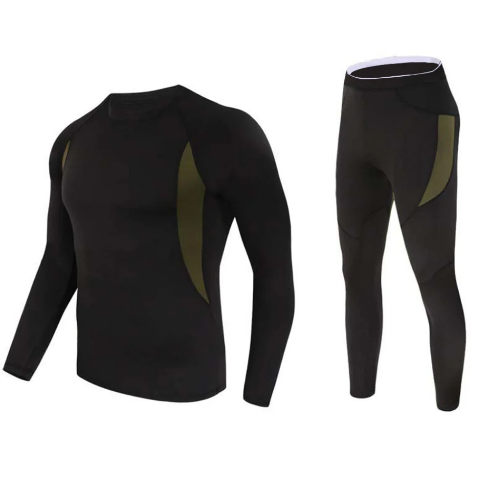 Men's Fleece Thermal Underwear Suit Quick-drying Sweat-wicking Function Underwear Cycling Fitness Outdoor Sports Suit