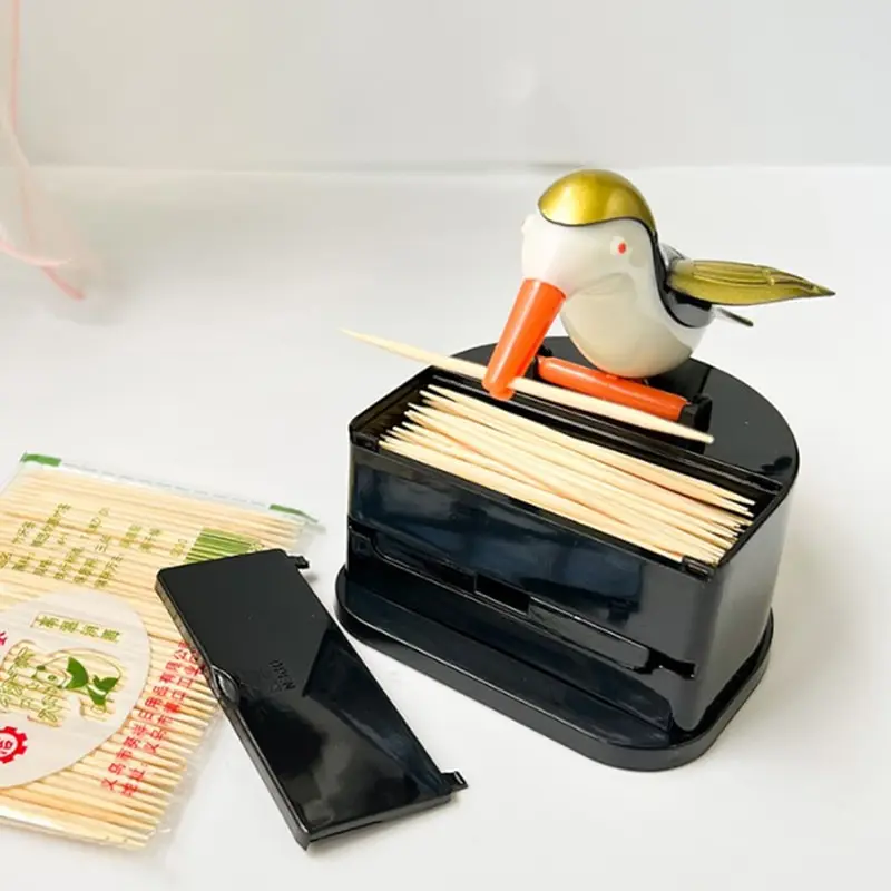

Press Type Automatic Pop-up Toothpick Bin Woodpecker Toothpick Dispenser Jar Toothpick Holders Ornaments Dinner Table Decor