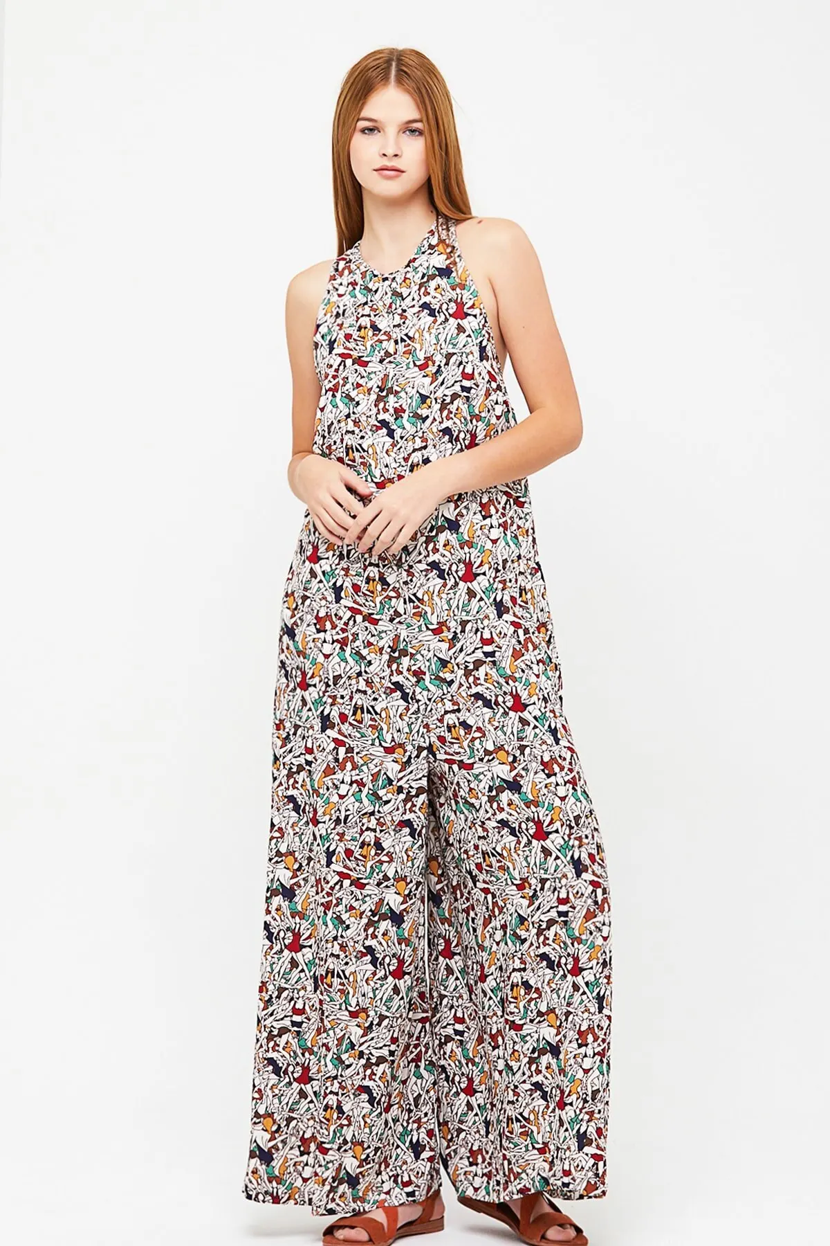 

Women's Overalls Low Back Pocket Patterned Jumpsuit Hot Style Quality Fabric Sleeveless Baggy Trousers Casual Jumpsuit