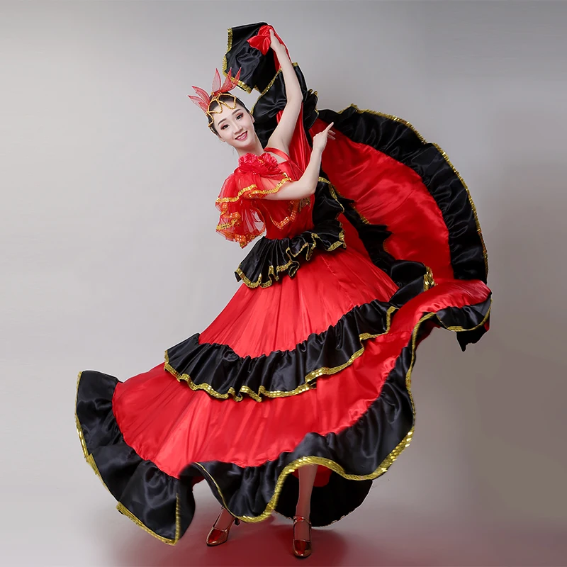 

360-720 Degree Performance Spanish Flamenco Dance Dress Bullfighting Costume for Women Swing Skirts Faldas Flamencas Mujer