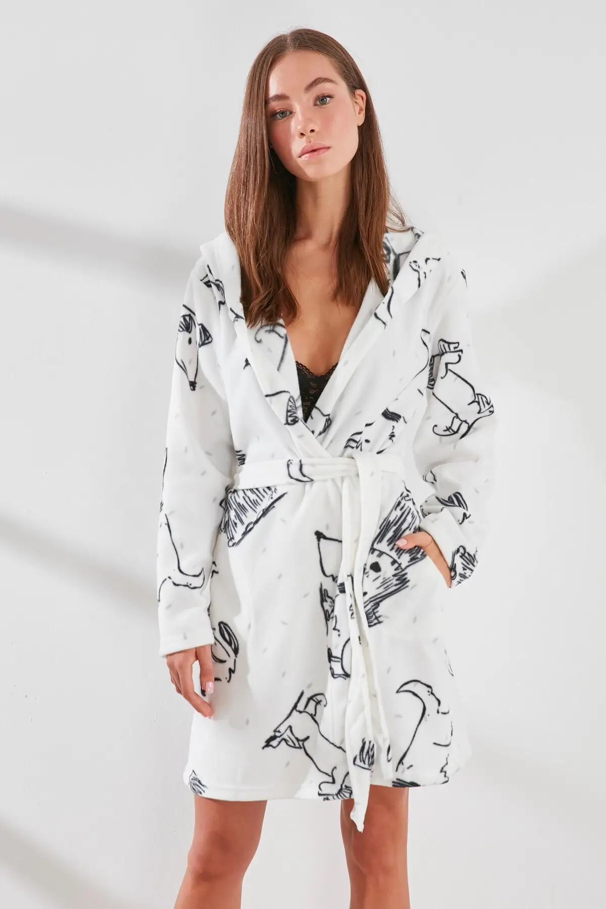 

Dressing Gown Long Sleeve Fleece 1032040266 White Fashion Robe Robe Robe Sexy Peignoir Kimono Bride Sleepwear Night Gown