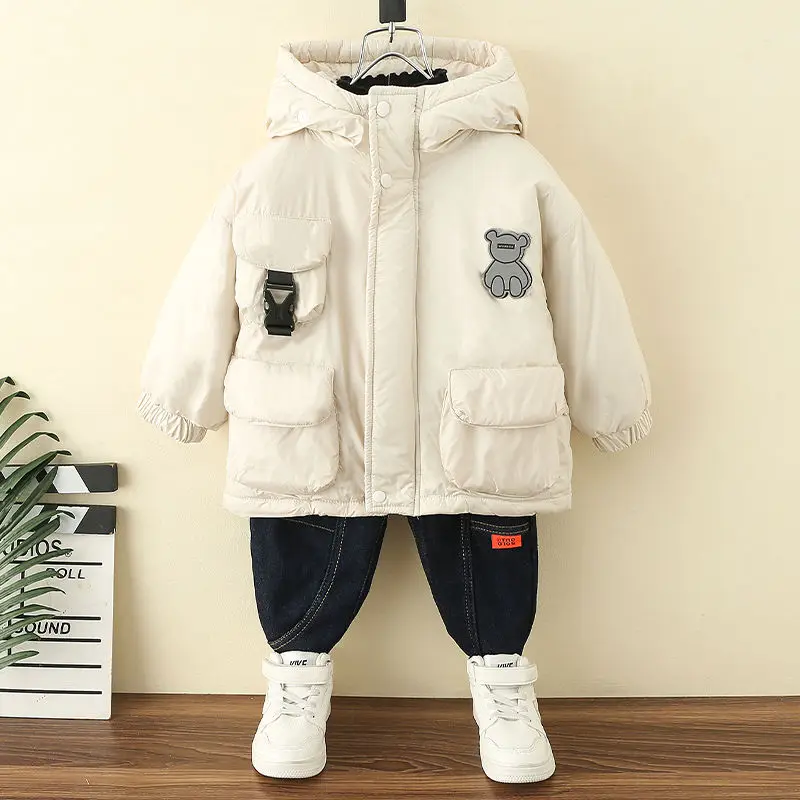 

Boys Hooded Down Jackets Kids Coats 2023 fall Winter Kids Warm Top Toddler Zipper Children Outerwear Costume 3-12y
