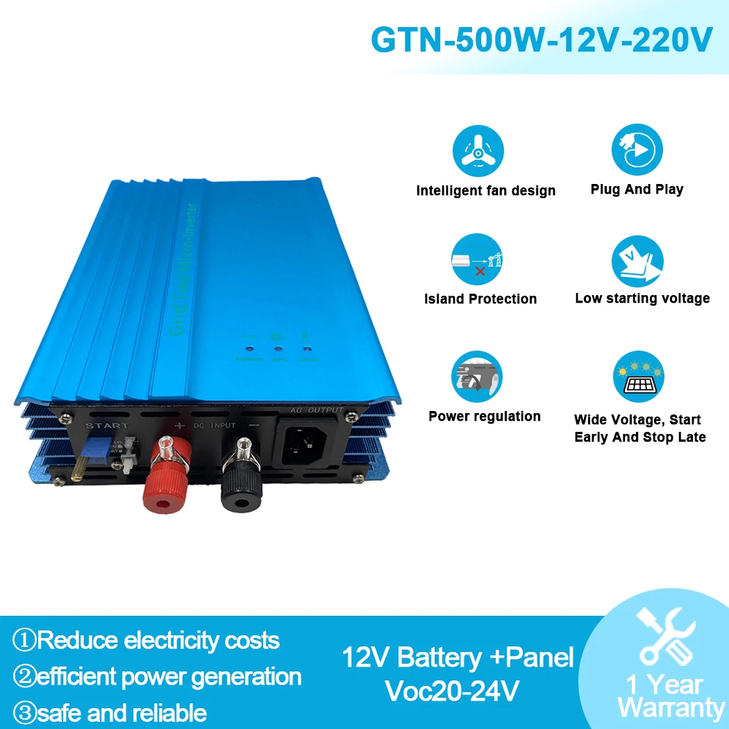 

500W Grid Tie Inverter DC26V-45V MPPT Pure Sine Wave AC230V Output for 24V 36V Solar Panel,Adjutable 24V Battery Discharge