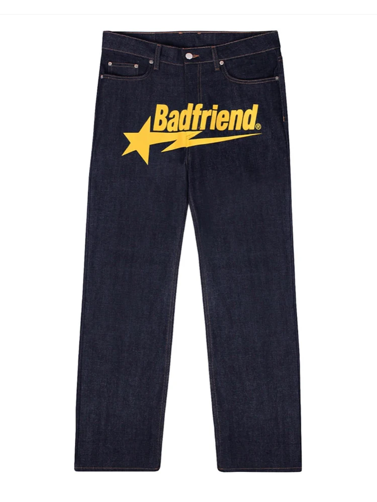 Y2k Jeans Hip Hop Badfriend Letter Printing Baggy Black Pants 2023 New Harajuku Fashion Punk Rock Wide Foot Trousers Streetwear