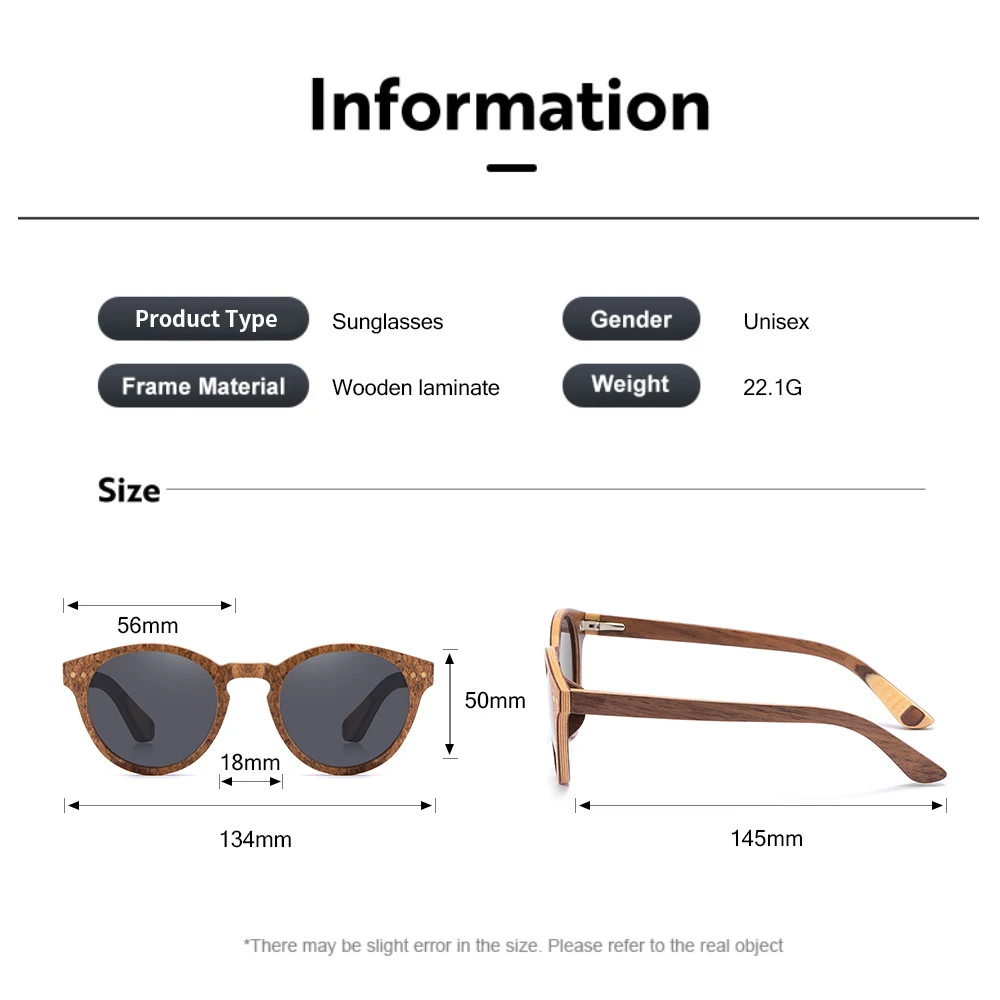 Овальные солнцезащитные очки деревянные поляризационные для мужчин и женщин