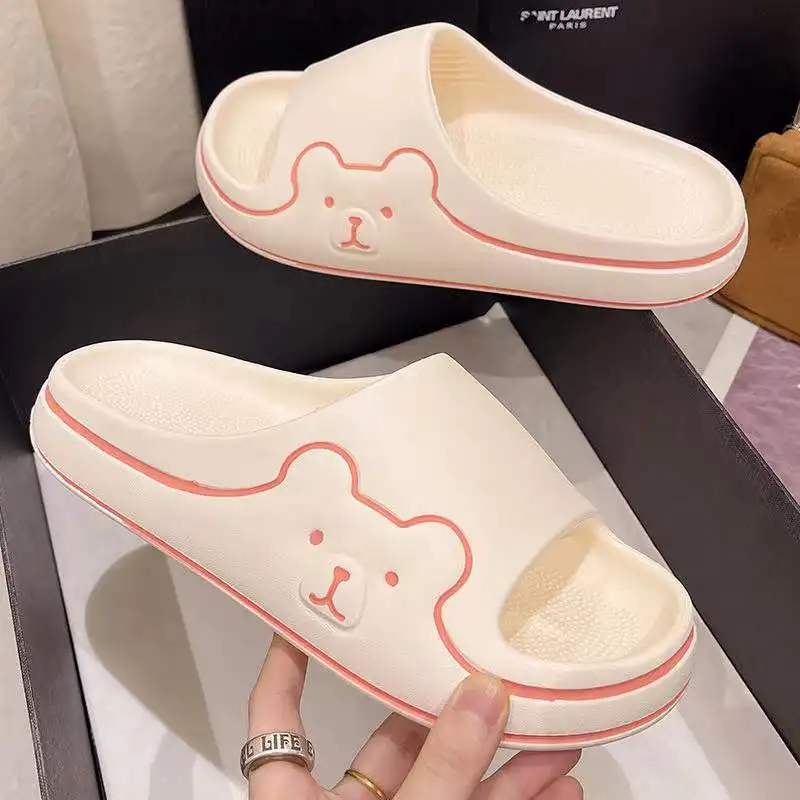 

New Bear Slippers Women's Summer Flip-Flops Sandals 2022 Platform Casual House of Sunny Kawaii Home Soft Cartoon Donkey Slides