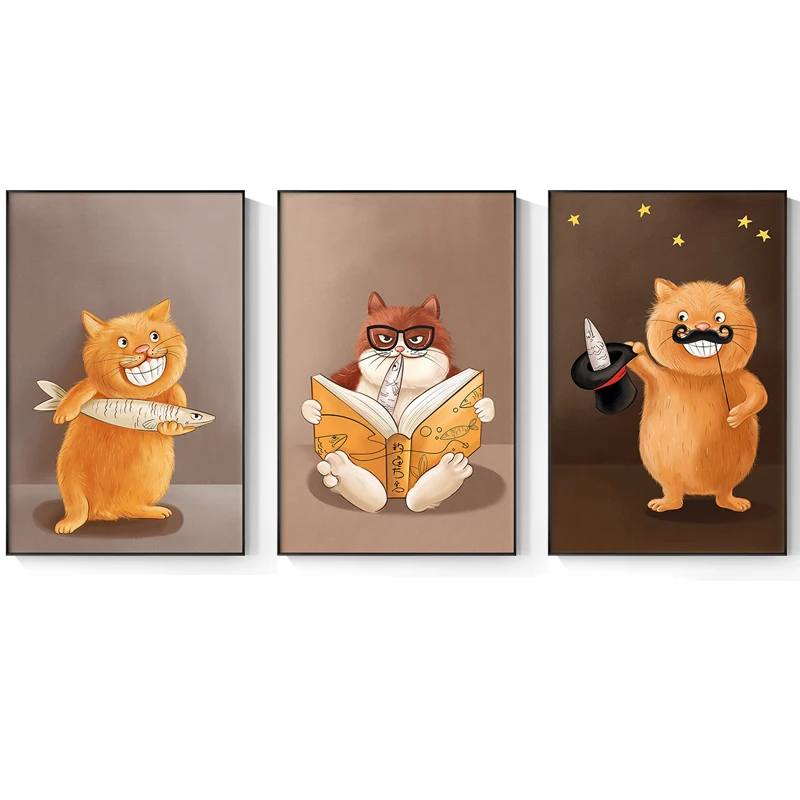 

Funny Fat Cat Fish Canvas Painting Cartoon Abstract Animal Posters and Prints Nordic Wall Art Picture Kids Room Bedroom Decor