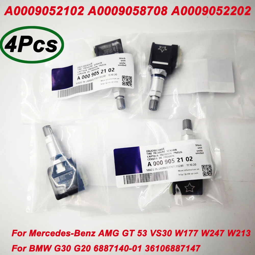 

4 шт., датчик давления в шинах A0009052102, A0009058708, A0009052202, 433 МГц, TPMS, датчик давления в шинах для Benz-z E-Class W213 CLS E250 E300, B-MW G30 G20
