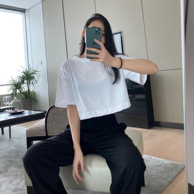 

ANEW 2020 Summer New Solid Color Round Neck High Waist Loose Joker Top