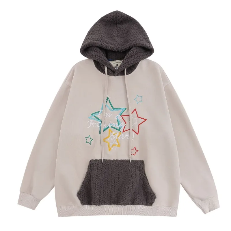 

Толстовки Y2k для мужчин и женщин, новинка на осень, винтажный свитшот с контрастной вышивкой звезд, Свободный Топ для пар, 골프웨어 어