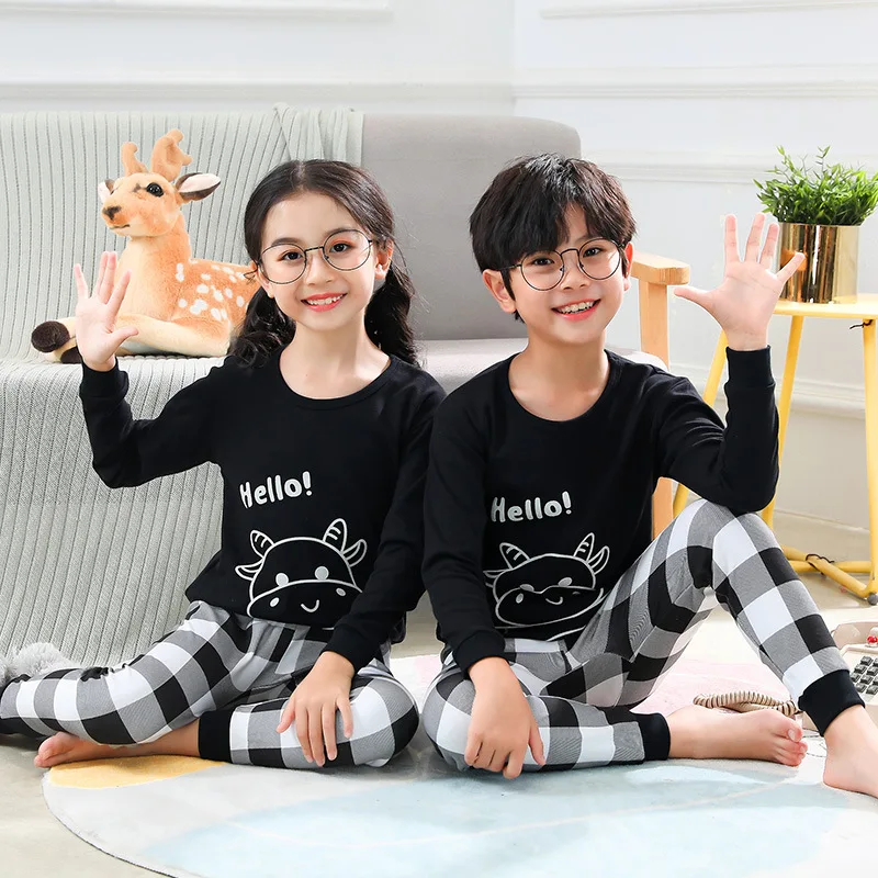 Boys Girls Pajamas Autumn Winter Long sleeve Children's Clothing Sleepwear Cotton Pyjamas Sets For Kids 2 4 6 8 10 12 Years