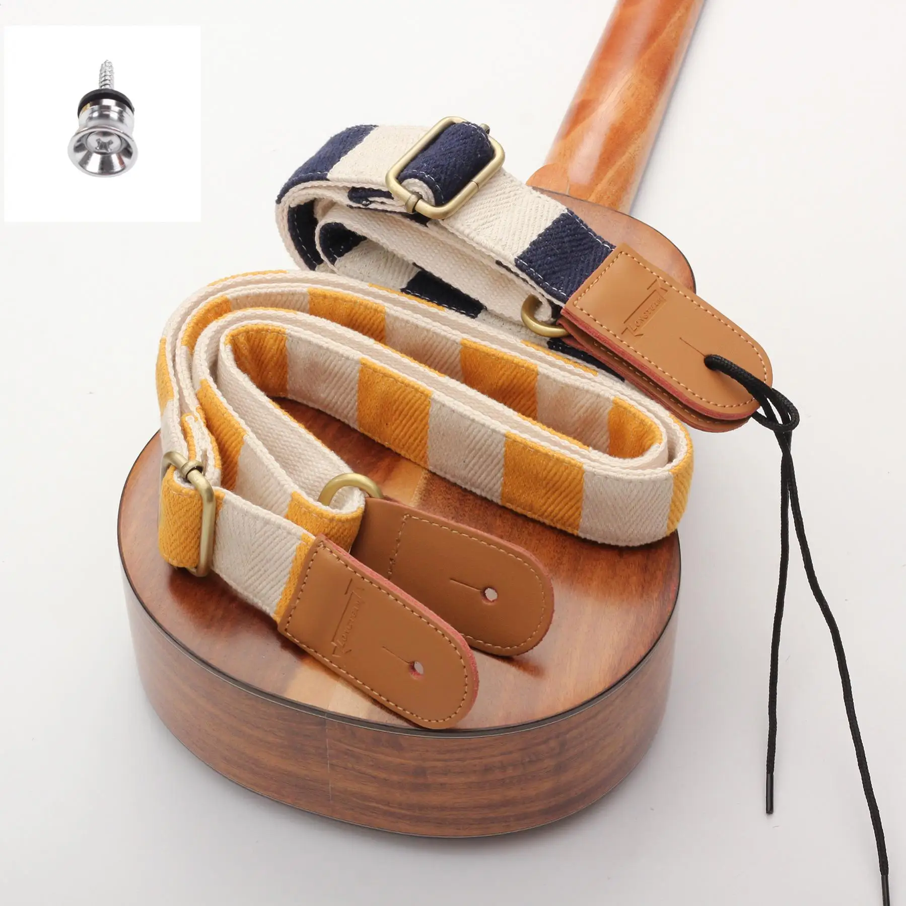 

Cotton Beige Check Genuine Leather Ends Ukulele Strap with Free Tail Nail, Adjustable Belt with Length 30.3inch to 52.8inch