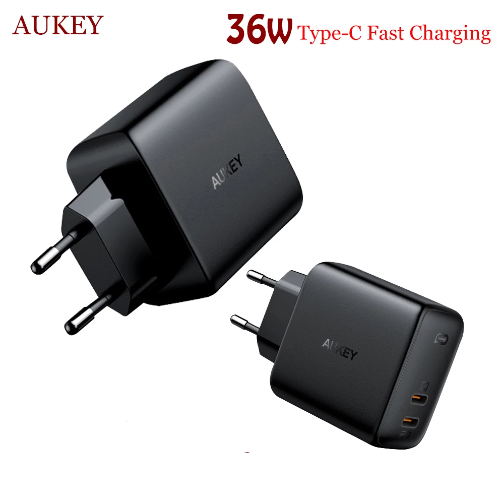 

AUKEY PA-D2 36W Fast Chargering EU / US Plug Dual-Port PD USB-C Wall Chargers Station for Smart Phone Laptops Tablet Accessories