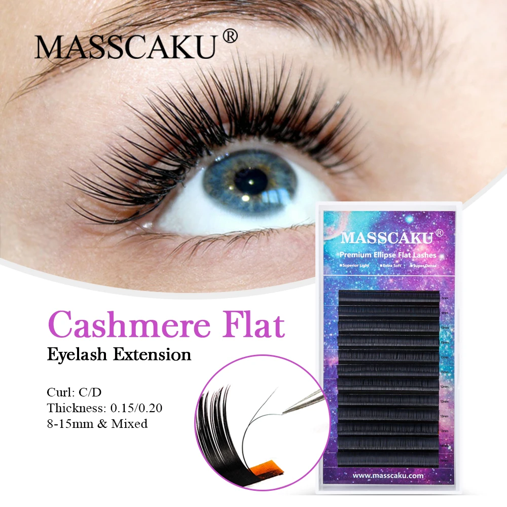 

MASSCAKU 12 rows 0.15/0.20mm Ellipse Flat Split Tips Individual Lashes For Professionals Eyelashes Soft Natural Lashes