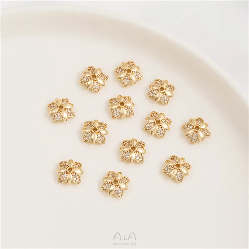 14-каратное позолоченное циркониевое цветочное шапочка из бисера проставка