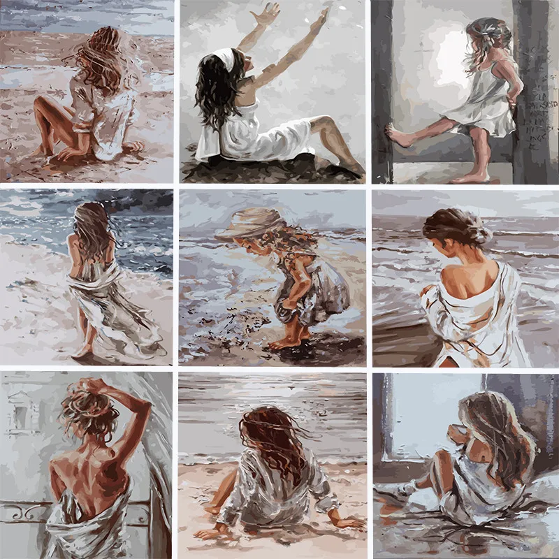 

DIY With Frame Oil Painting By Numbers Girls HandPainted On Canvas Wall Art Picture By Numbers Home Decor For Living Room Gift