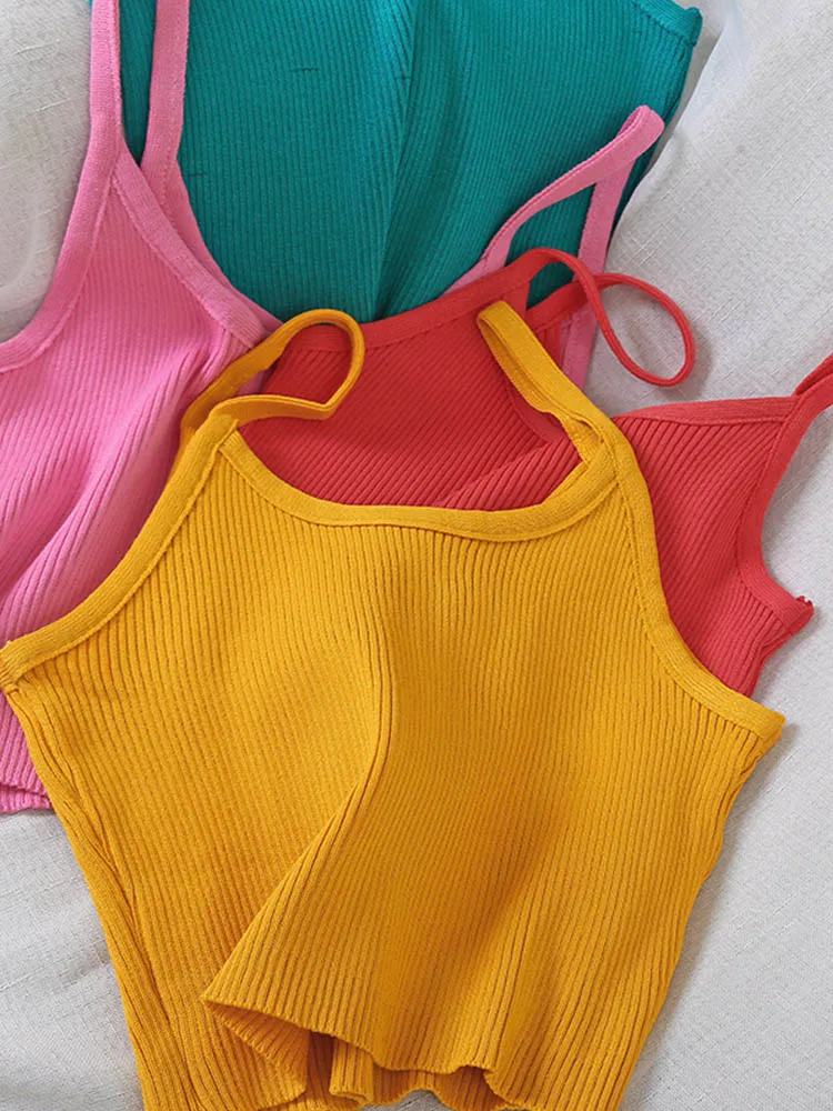 

Women Tops Knitting Camisoles Female Solid Camis Street Camisole Ladies Camis With Straps Spaghetti Crop Tops Women