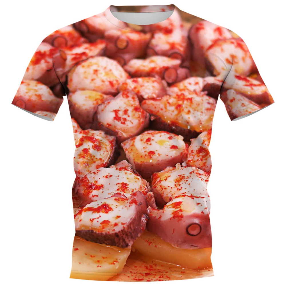 

CLOOCL Delicious Food T-shirts 3D Graphic Grilled Squid Pullovers Polyester Tees Harajuku T-shirt Men Clothing S-7XL