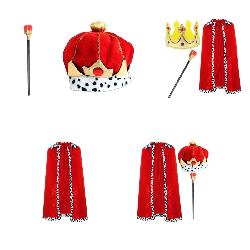 

Kids Halloween King Cloak Costume Set Children King Robe Cloak Cape & King Crowns Headband for Halloween Cosplays
